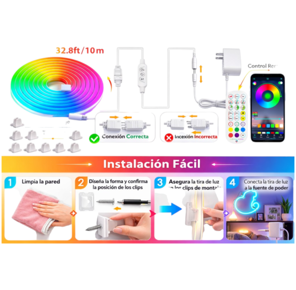 Led neon flex rgb 10 metros bluetooth