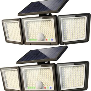 (2) Luces solares para exteriores, Sensor de movimiento, 2500 lúmenes, 286 luces