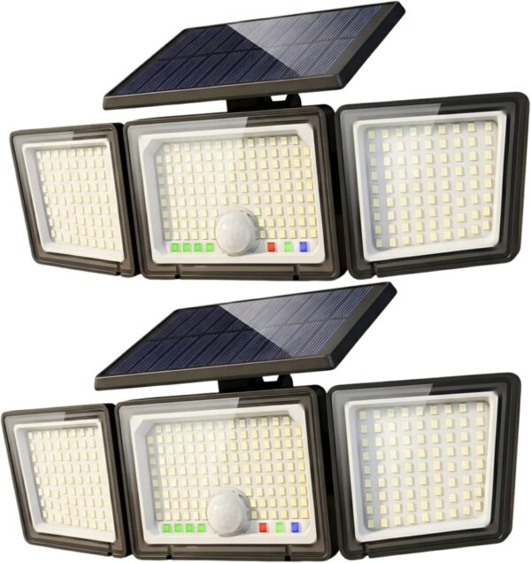 (2) Luces solares para exteriores, Sensor de movimiento, 2500 lúmenes, 286 luces