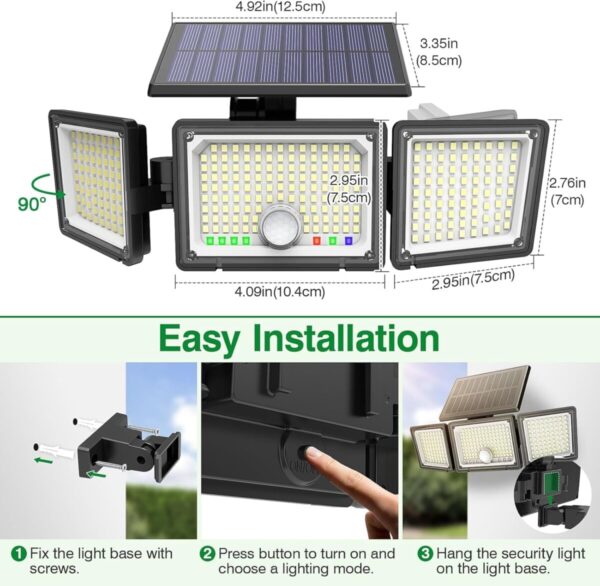(2) Luces solares para exteriores, Sensor de movimiento, 2500 lúmenes, 286 luces